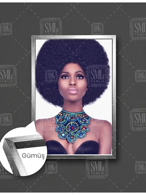 SML Tablo Afro Afrikalı Kadın Model Etnik Dikey Çerçeveli Kanvas Tablo