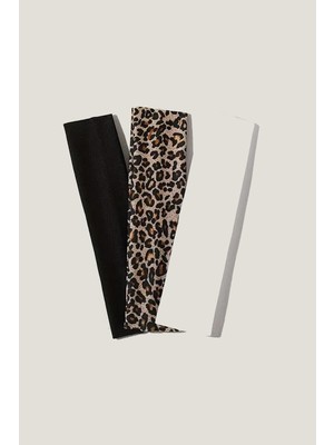 New Obsessions 3 Adet Siyah-Leopar-Beyaz Elastan Jersey Saç Bandı