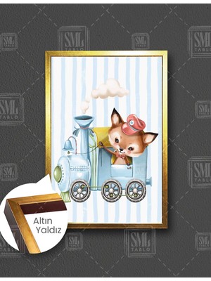 SML Tablo Makinist Tilki Kırmızı Şapkalı Mvai Tren Çizgi Film Karakteri Çocuk Odası Dekor Dikey Çerçeveli Kanvas Tablo