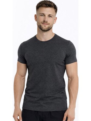 Axxel Erkek Koyu Gri Melanj Pamuk Likralı Süprem Kısa KOLLU-T-SHIRT-D230