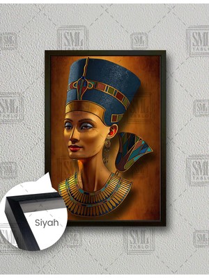 SML Tablo Kraliçe Nefertiti Altın Küpeli Mısırlı Kadın Etnik Geleneksel Kıyafet Dikey Çerçeveli Kanvas Tablo