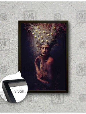 SML Tablo Çiçek Saçlı Kadın Doğa Model Woman Dikey Çerçeveli Kanvas Tablo