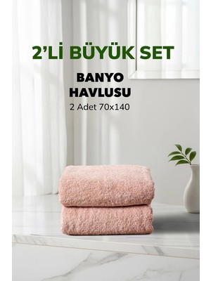 Cotto Home 4 lü Kareli Pudra Renk Yumuşak Pamuk Banyo Havlu Seti 70x140 cm