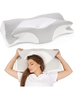Medpride Ortopedik Boyun Yastığı, Memory Foam, Kelebek Şekli, 67X40X14 Cm, Visco Dolgu, Tüm Yatış Pozisyonları Için