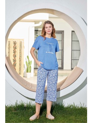 Lodos Store Aydoğan Kadın Kısa Kollu Kapri Bermuda Yazlık Viskon Pijama Takımı