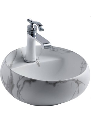 Lena - Tezgah Üstü Porselen Lavabo Mermer Desenli Outlet - EH-4660M6-