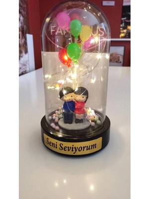 Famemus Accessory Seni Seviyorum Balonlu Biblolu Fanus LED Işıklı Boyut 20 cm