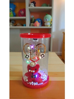 Famemus Accessory Sevimli Ayıcıklı Işıklı Sevgililer Günü ve Doğum Gününe Özel Fanus