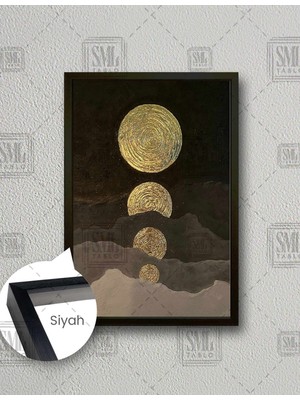 SML Tablo Kahverengi Altın Gold Daire Geometrik Modern Sanat Dikey Çerçeveli Kanvas Tablo