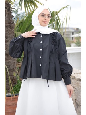 İmaj Butik Siyah Omuz Büzgülü Gömlek