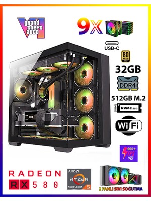 Gamepage X20 Ryzen 5 5500 32GB Ram 512GB M.2 SSD RX580 8gb Sıvı Soğutmalı Premium Oyuncu Bilgisayar
