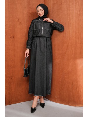 İmaj Butik Siyah Fermuarlı Ceket Kot Jile Takım