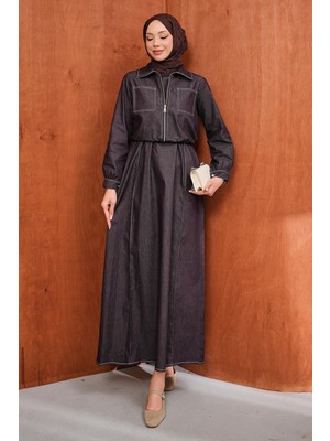 İmaj Butik Mürdüm Fermuarlı Ceket Kot Jile Takım