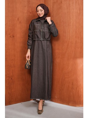 İmaj Butik Kahverengi Fermuarlı Ceket Kot Jile Takım