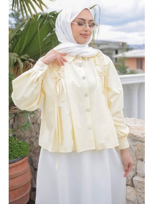 İmaj Butik Sarı Omuz Büzgülü Gömlek