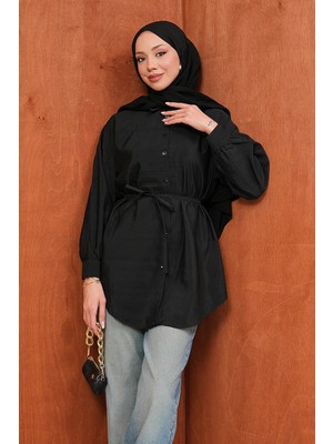 İmaj Butik Siyah Düğmeli Ip Bağlamalı Modal Gömlek