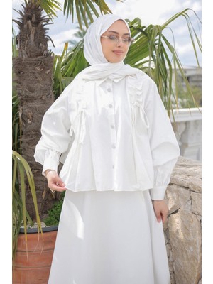 İmaj Butik Ekru Omuz Büzgülü Gömlek