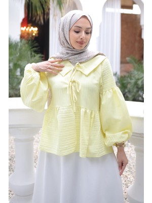 İmaj Butik Sarı Kol Lastikli Ön Bağlamalı Gömlek