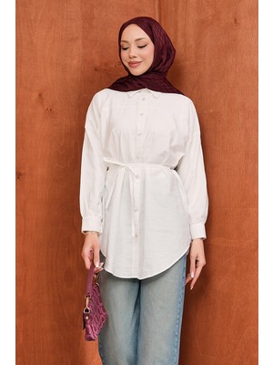 İmaj Butik Ekru Düğmeli Ip Bağlamalı Modal Gömlek