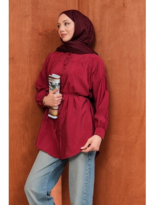 İmaj Butik Bordo Düğmeli Ip Bağlamalı Modal Gömlek