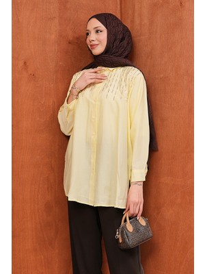 İmaj Butik Sarı Pul Payet Işlemeli Gömlek