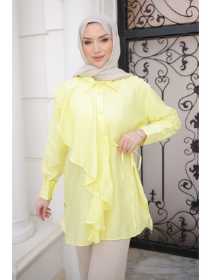 İmaj Butik Sarı Önü Fırfır Detaylı Gömlek