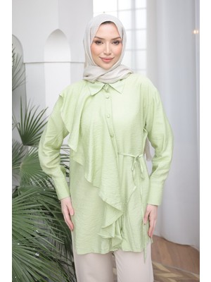 İmaj Butik Yeşil Önü Fırfır Detaylı Gömlek