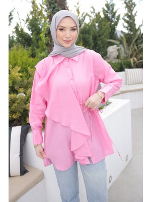 İmaj Butik Pembe Önü Fırfır Detaylı Gömlek