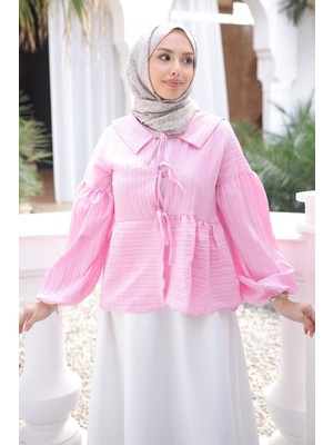 İmaj Butik Pembe Kol Lastikli Ön Bağlamalı Gömlek