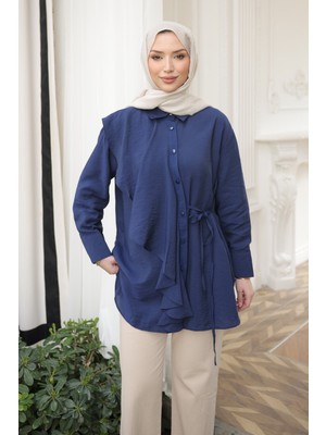 İmaj Butik Lacivert Önü Fırfır Detaylı Gömlek