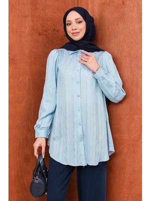 İmaj Butik Bebe Mavi Taş Detaylı Düğmeli Gömlek
