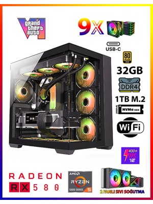 Gamepage X10 Ryzen 5 5500 32GB Ram 1tb M.2 SSD RX580 8gb Sıvı Soğutmalı Premium Oyuncu Bilgisayar