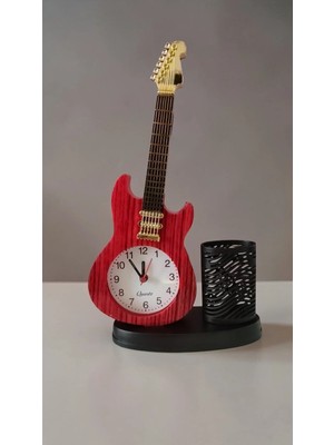 Famemus Accessory Dekoratif Biblo Çok Şık Kalemlikli Hediyelik Gıtar Saat Ürün BOYUT:25*13CM