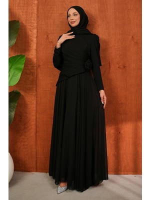 İmaj Butik Siyah Önü Drapeli Abiye