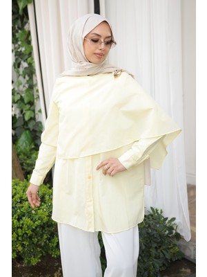 İmaj Butik Sarı Omuz Bronş Detaylı Gömlek