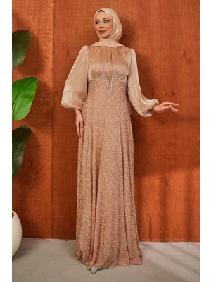 İmaj Butik Vizon Boncuk Işlemeli Balık Model Abiye