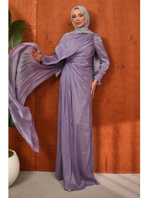 İmaj Butik Lila Önü Büzgülü Abiye