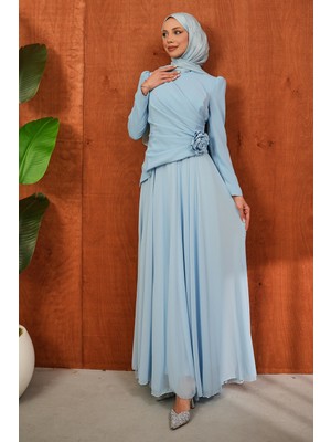 İmaj Butik Bebe Mavi Önü Drapeli Abiye