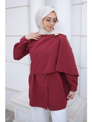 İmaj Butik Bordo Omuz Bronş Detaylı Gömlek
