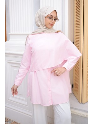 İmaj Butik Pembe Omuz Bronş Detaylı Gömlek