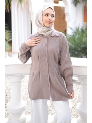 İmaj Butik Vizon Önü Pens Detaylı Modal Dokuma Gömlek