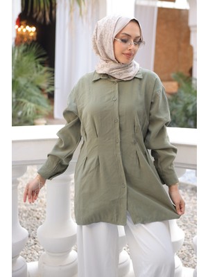 İmaj Butik Haki Önü Pens Detaylı Modal Dokuma Gömlek