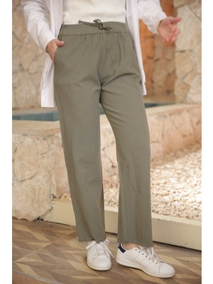 İmaj Butik Haki Bel Lastikli Gabardin Pantolon
