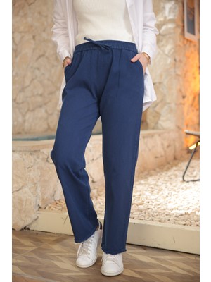 İmaj Butik Lacivert Bel Lastikli Gabardin Pantolon