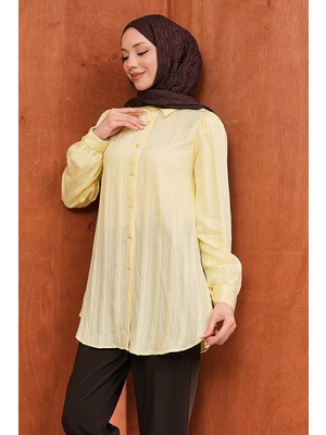 İmaj Butik Sarı Taş Detaylı Düğmeli Gömlek