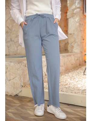 İmaj Butik Mavi Bel Lastikli Gabardin Pantolon