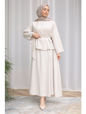 İmaj Butik Taş Gizli Düğmeli Bel Kuşaklı Gömlek Etekli Takım