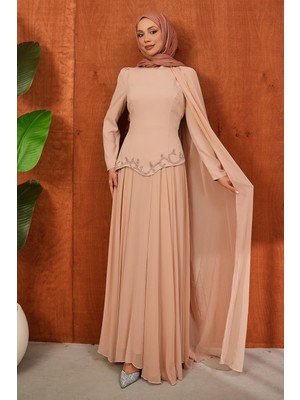 İmaj Butik Pudra Önü Taşlı Krep Abiye