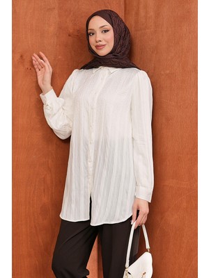 İmaj Butik Ekru Taş Detaylı Düğmeli Gömlek