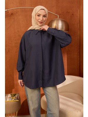 İmaj Butik Lacivert Gizli Düğmeli Oversize Tunik